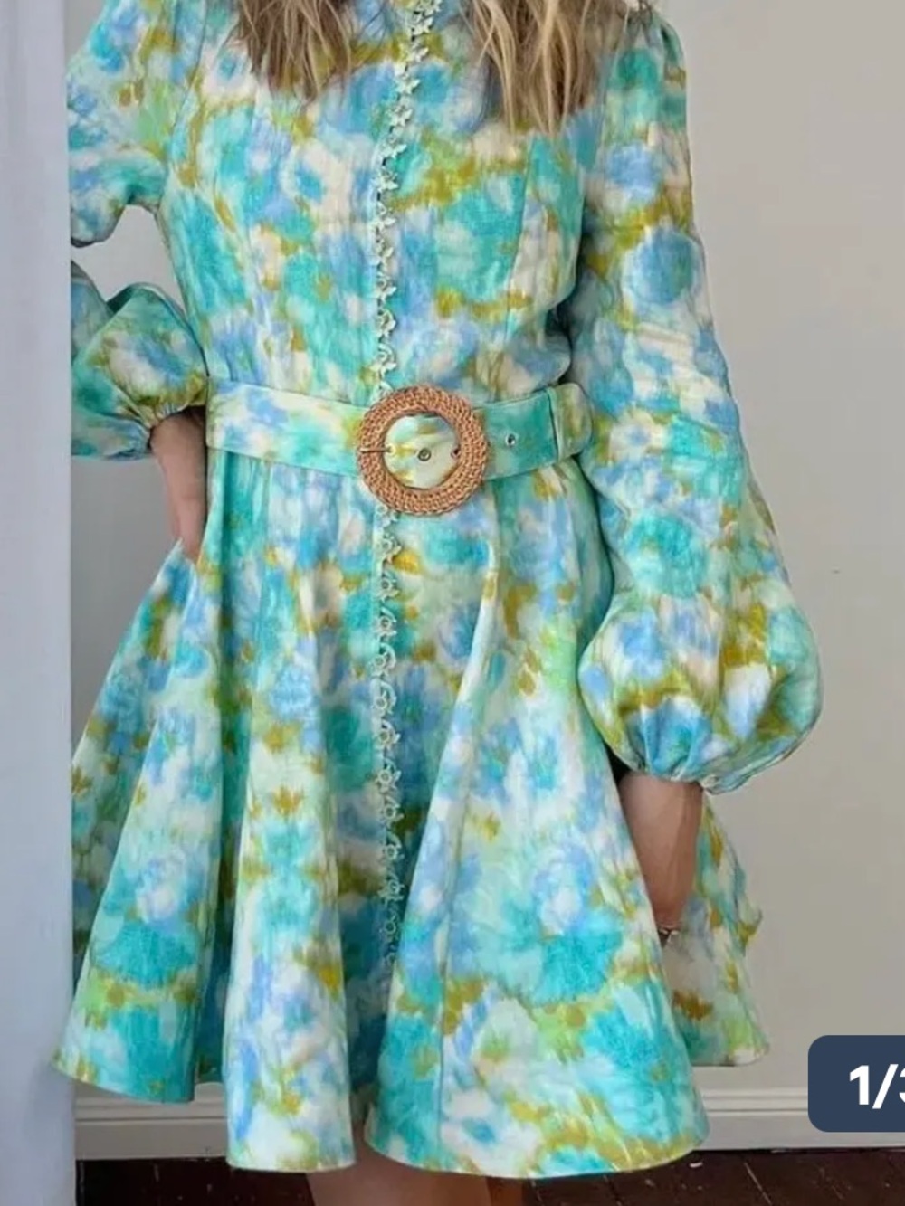 ZIMMERMANN High Tide Aqua Floral Ikat Buttoned Mini Dress NWT Zimmermann size0